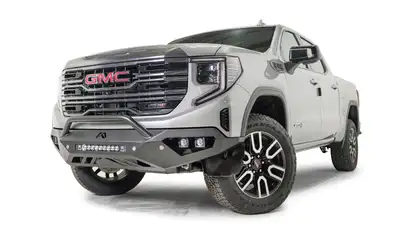 Fab Fours Vengeance Front Bumper; 2 Stage Black Powder Coated; w/Pre-Runner Guard; w/Sensors;