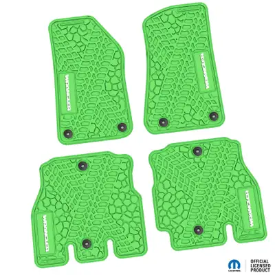 FLEXTREAD 18-24 Jeep JLU 4 Dr Front and Rear -Tire Tread/Scorched Earth Scene w/ Wrangler Insert - Black w/ Red Insert