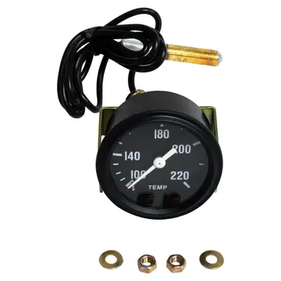 Crown Automotive Jeep Replacement Black Temperature Gauge Reads From 100-220 Degrees Fahrenheit;includes Hardware;fits 2" Diameter Hole;features Black Face And Black Bezel