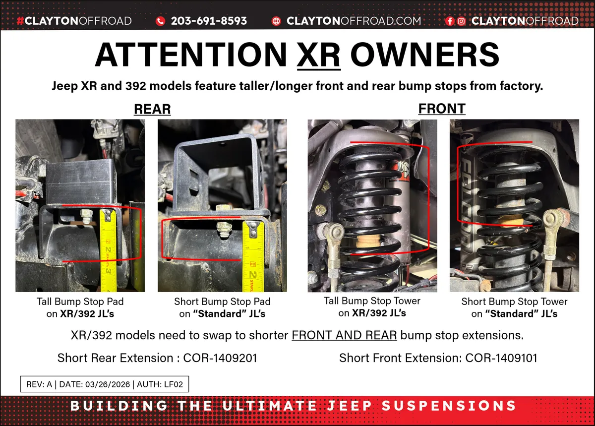 Jeep Wrangler 1-2 Inch Tall Rear Bump Stops 2018+ JL Clayton Off Road product image