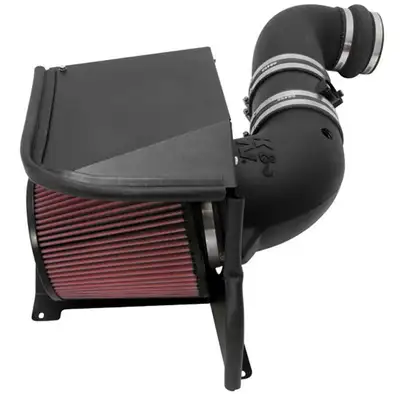 K&N 57-3077 FIPK air intake system replaces the restrictive factory air filter and air intake housing in specific Chevrolet Silverado 2500HD/3500HD and GMC Sierra 2500HD/3500HD models with a turbo V8.