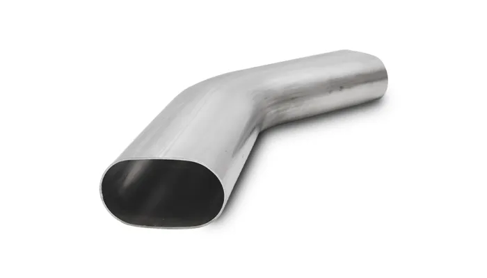 45 Degree Stainless Steel Bend; 3 in. Nominal Tube Size; 4.5 in. Centerline Radius; 6 in. Leg Length 1; 6 in. Leg Length 2; Horizontal; Oval; product image