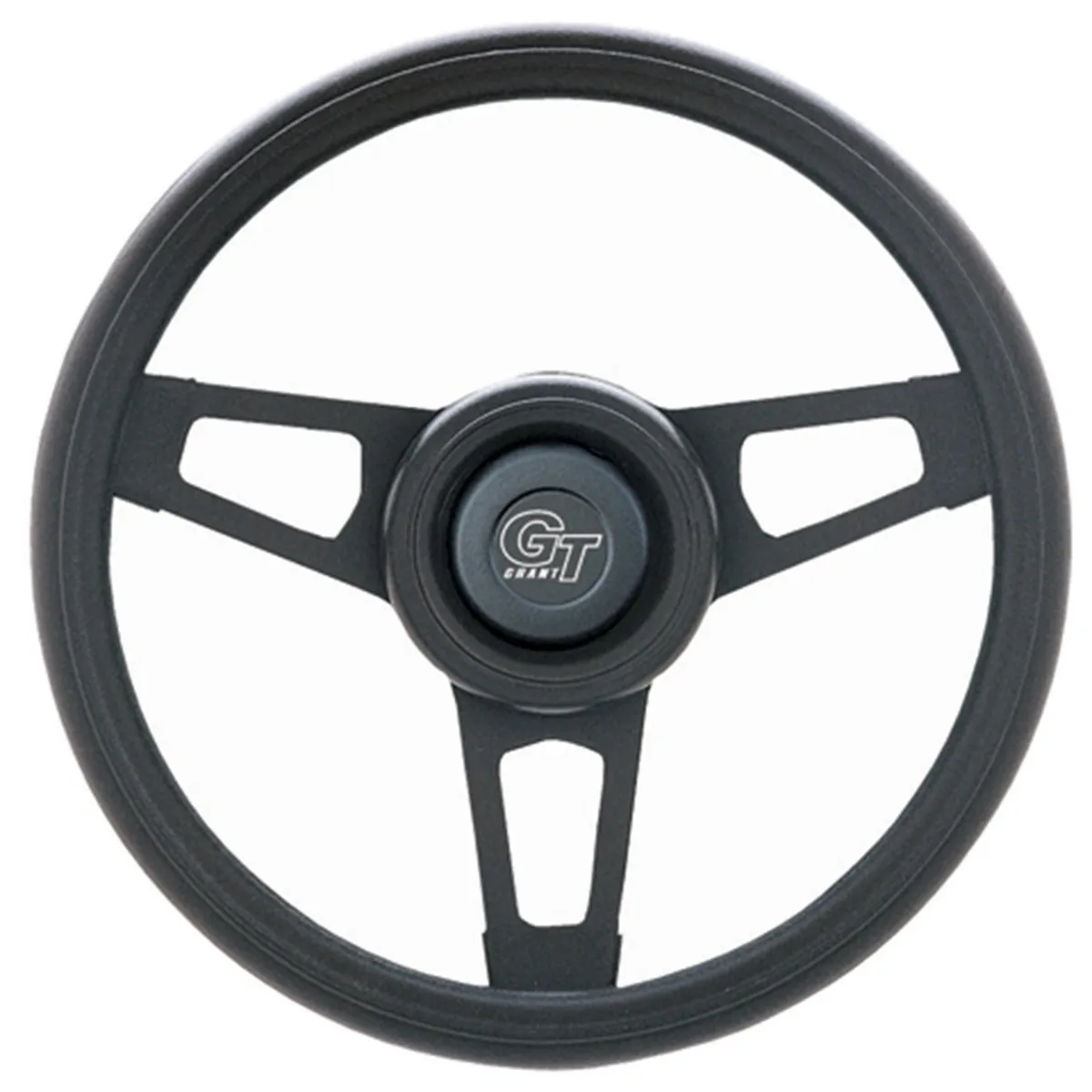 Challenger Steering Wheel; 13.75 in. Diameter; 2 1/4 in. Dish; Black Cushion Grip; Matte Black 3-Spoke Design; product image