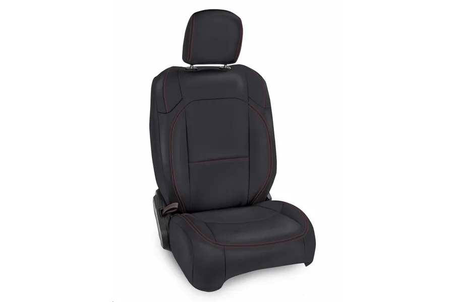 PRP Front Seat Covers For 18-24 Jeep Wrangler JL 2 Door with Pocket Back Pair Black with Red Stitching PRP Seats