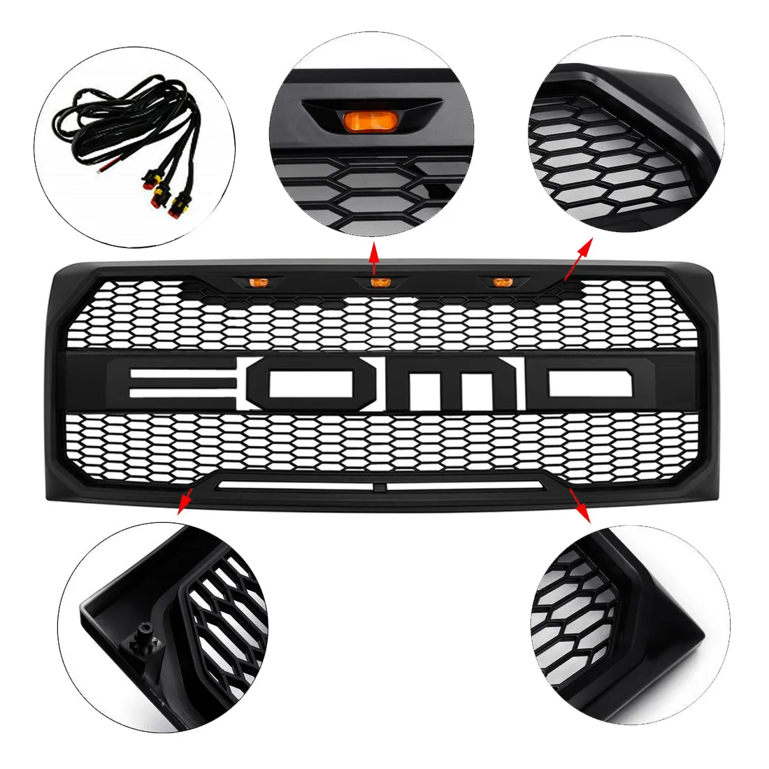 American Modified Amfmaa00108 Raptor Style Upper Grille w/ Amber Lights, Matte Black product image