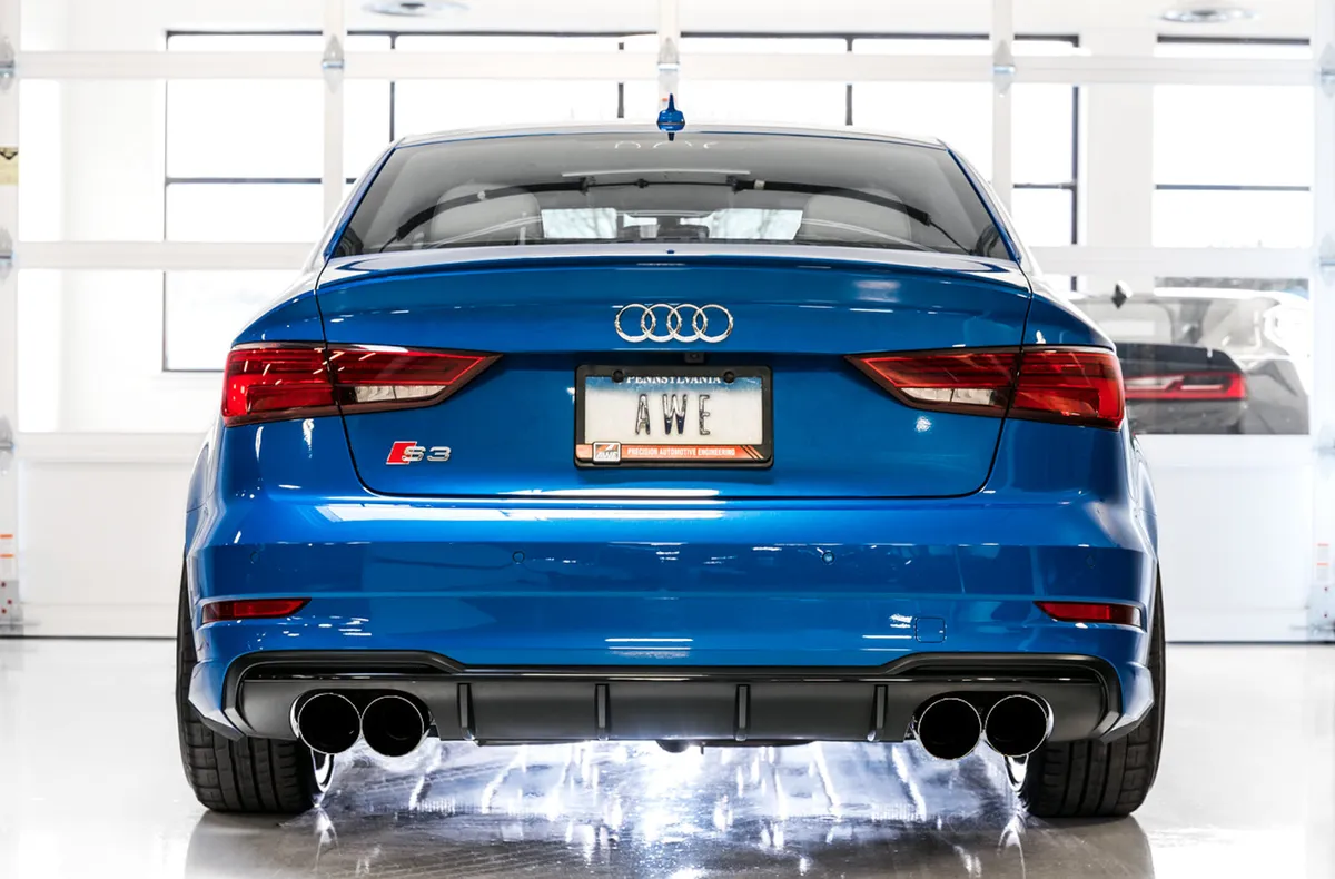 AWE Track Edition Exhaust for Audi 8V S3 - Diamond Black Tips, 102mm product image