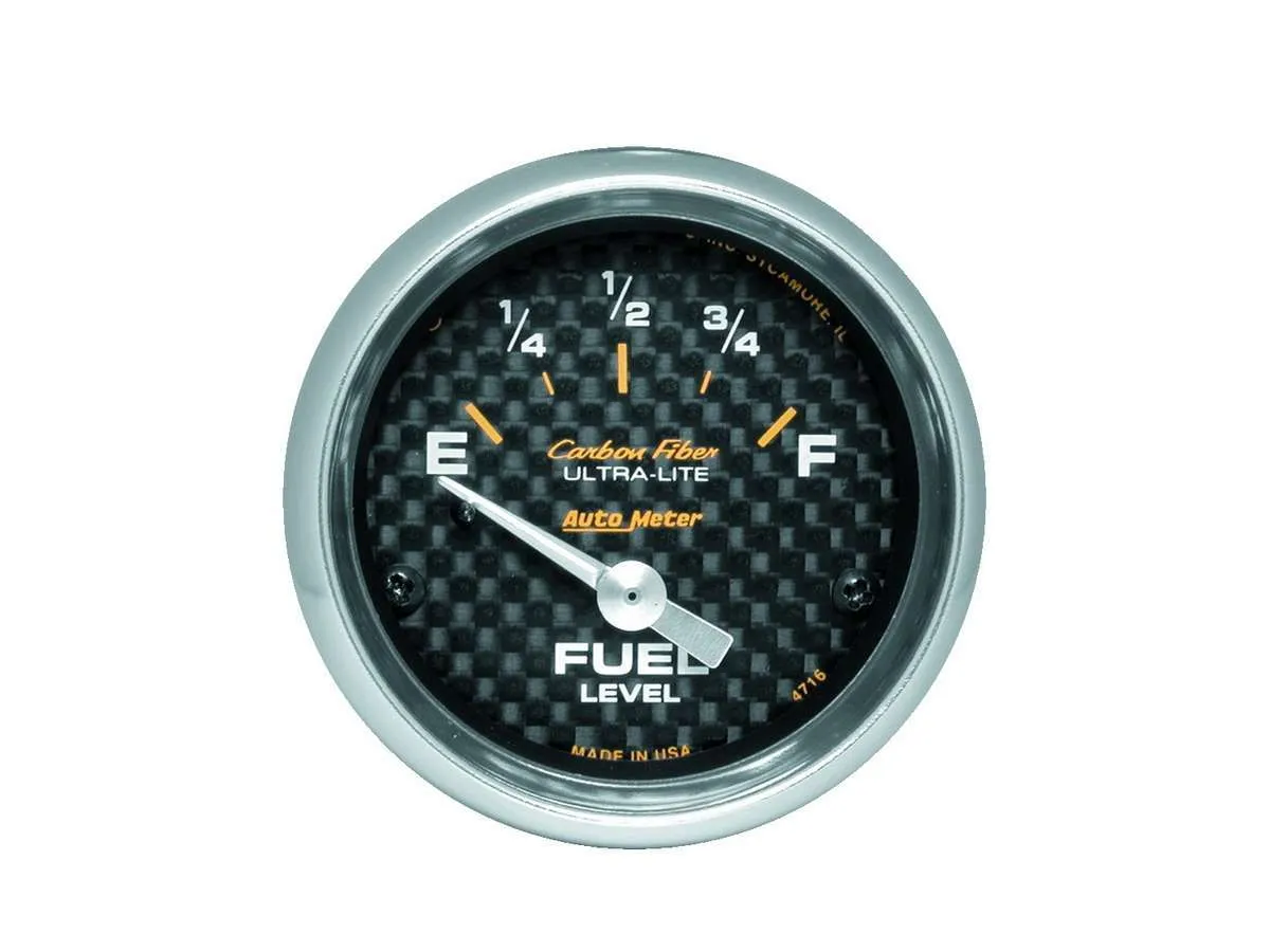 AutoMeter Gauge, Fuel Level, 2 1/16", 240OE to 33OF, Elec, Carbon Fiber