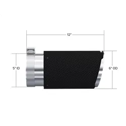 Carbon Fiber Exhaust Tip; 5 in. Inlet Diameter; 6 in. Outlet Diameter; 12 in. Length; Angle Cut; Dual Wall; product image