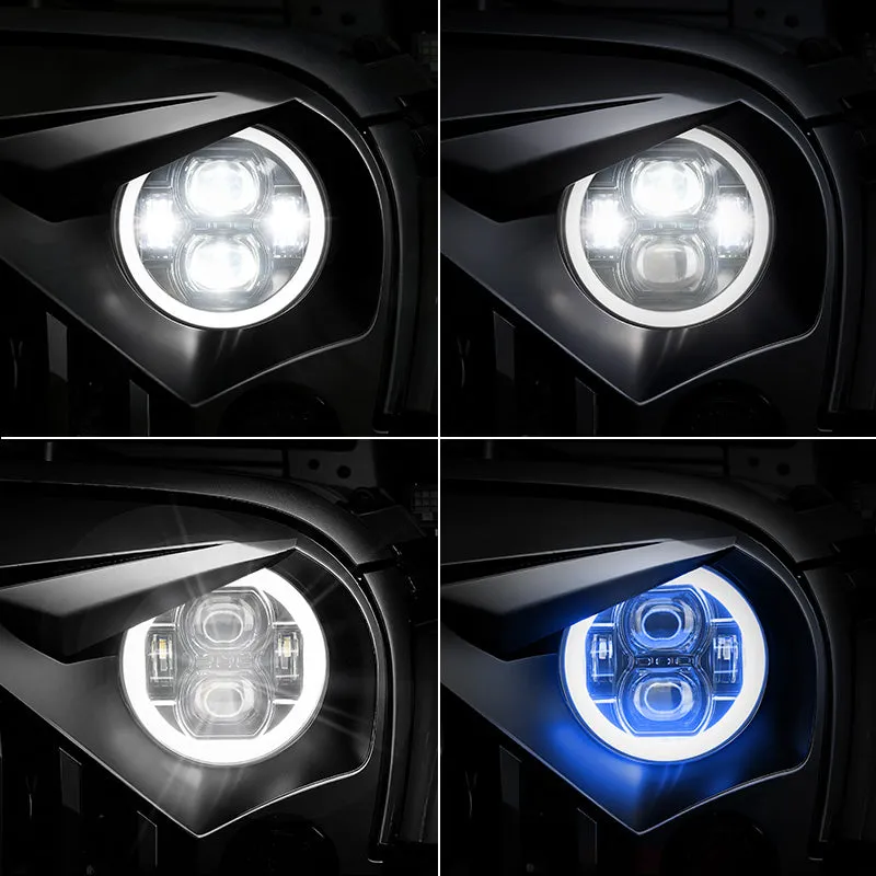"9"" LED RGB Jeep Headlights with White Halo for 2018-2026 Wrangler JL & Gladiator JT" product image
