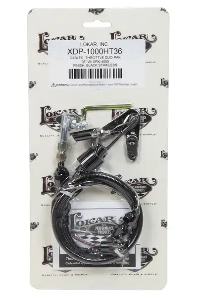 Lokar Duo-Pak Kit; Incl. Black Stainless Steel Throttle Cable/Carburetor Bracket/Return Spring; Black Stainless Steel Housing; 36 in. Long; Black Finish;