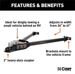 Curt Tow Bar with Adjustable-Width Arms - Car Mount - 2 Inch Ball - 5000 lbs. Safety Cables and Coupler Lock Sold Separately) RockJock 4X4 product image