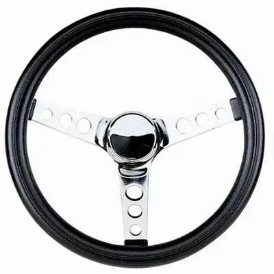 Grant Classic Series Steering Wheel; 11.5 in. Diameter; 3.75 in. Dish; Black Cushion Grip; Chrome 3-Spoke Design;