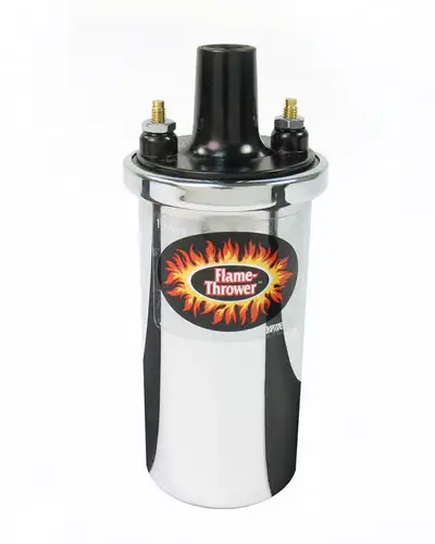 Pertronix Coil - Pertronix Flame-Thrower Coil. 40,000-Volt Rated With 1.5-Ohms of Resistance. Chrome Oil Filled Canister Style.