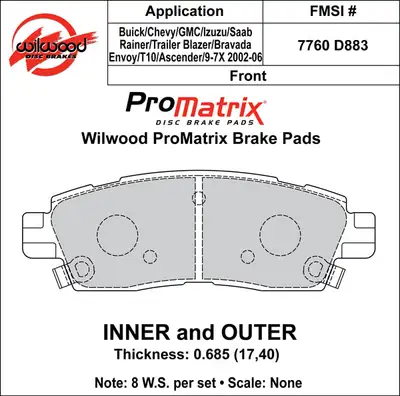 Wilwood Brakes 2002 - 2009 Buick, Chevrolet, GMC, Isuzu, Oldsmobile, Saab, Saturn Original Equipment Pads - 150-D0883K