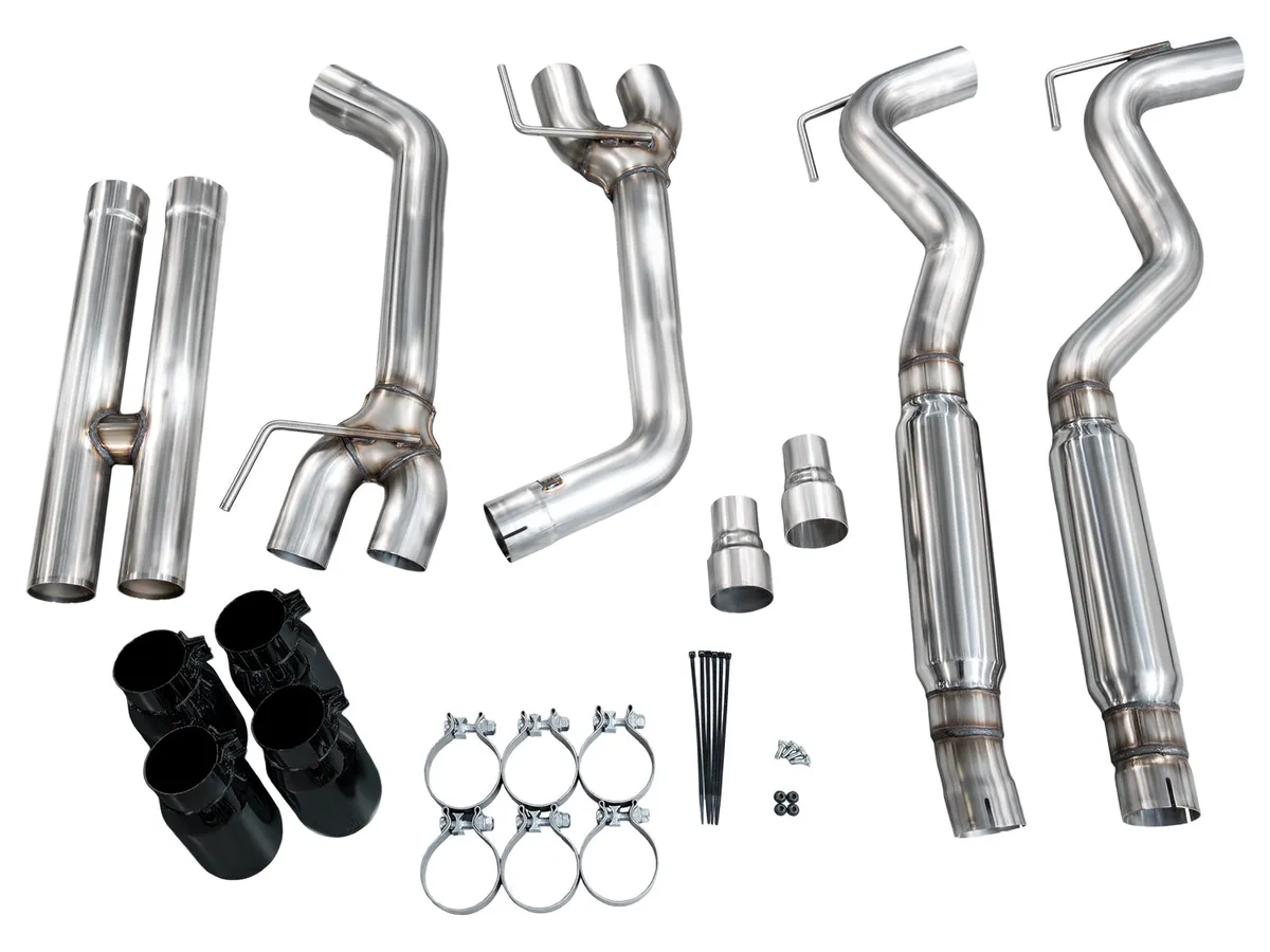 AWE Touring Edition Cat-back Exhaust for the '18-'23 S550 Mustang GT - Quad Chrome Silver Tips product image