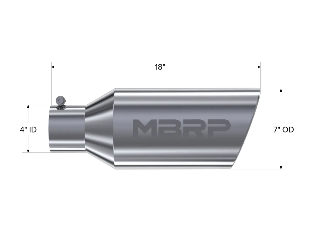 Armor Pro Exhaust Tip; 4 in. Inlet Diameter; 7 in. Outlet Diameter; 18 in. Length; Rolled End; T304 Stainless Steel; Mirror Polished; product image