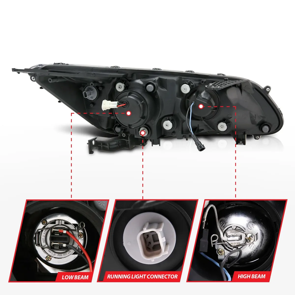 1314 Accord 4 Dr Headlight Projector W/Ubar Black Clear Driver/Passenger product image