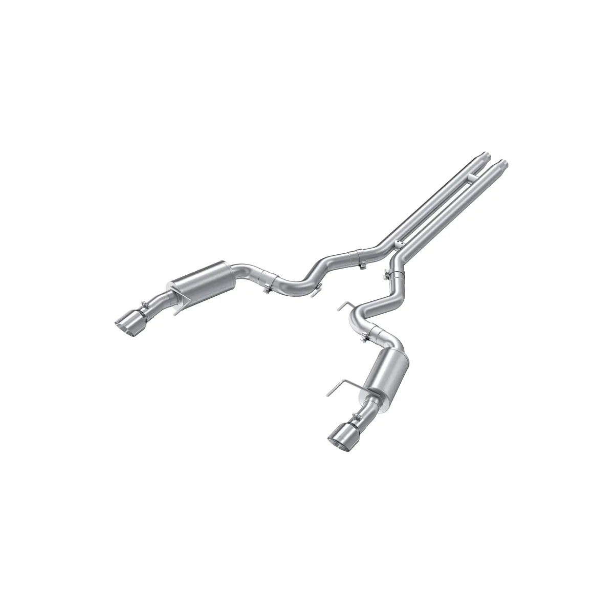 Armor Plus Cat Back Exhaust System; 3 in.; Incl. H-Pipe/Ext. Pipes/Mufflers/Hardware/4.5 in. OD Tips; Dual Split Rear Exit; Street Version; T409 Stainless Steel; product image