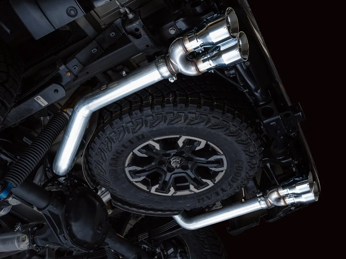 AWE 0FG Catback Exhaust for Silverado ZR2/Sierra AT4X - Dual Bashguard (no tips) product image