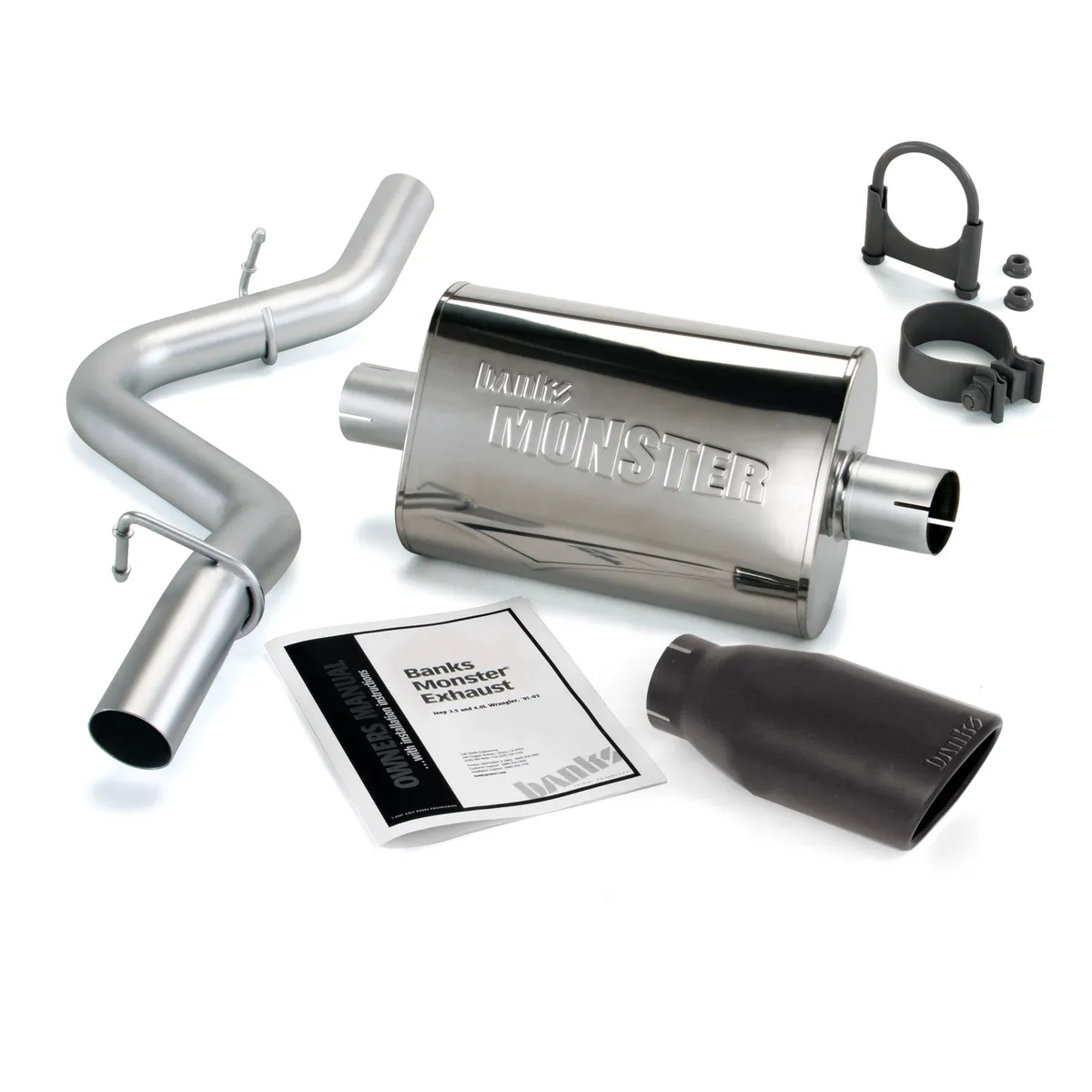 Monster Exhaust System Single Exit Black Ob Round Tip 97-99 Jeep 2.5/4.0L Wrangler Banks Power product image