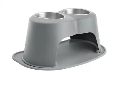 Weathertech Pet Feeding System; Dark Grey; Double High 12 in. w/64 oz. Stainless Bowls;
