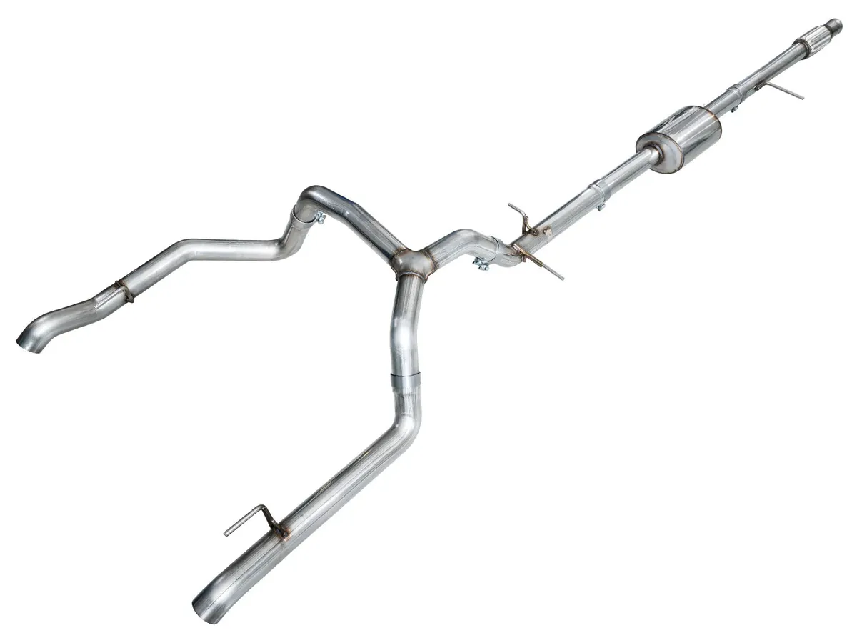 AWE 0FG Catback Split Rear Exit Exhaust for 4th Gen Silverado/Sierra 1500 5.3L (With Bumper Cutouts) - Quad Diamond Black Tips product image