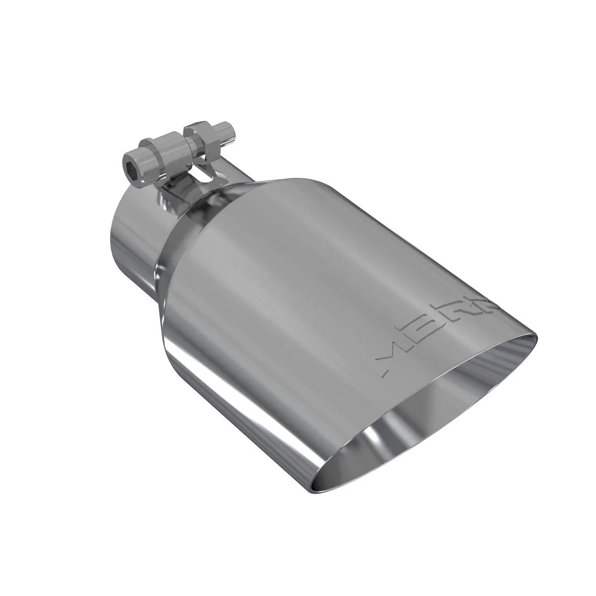 Armor Pro Exhaust Tip; 2.5 in. Inlet Diameter; 4 in. Outlet Diameter; 8 in. Length; Dual Wall; Angled; T304 Stainless Steel; Mirror Polished; product image