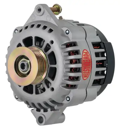 Power Master Racing Alternator; GM AD230; 120 Amp; 6 Groove Pulley; 6.61 in. Straight Mount; Side Battery Post; Natural Finish;