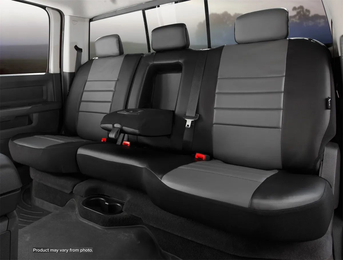 LeatherLite™ Custom Seat Cover; Leatherette; Gray/Black; Split Seat 60/40; Armrest/Storage; Cushion Cut Out; product image