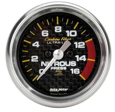 AutoMeter Gauge, Nitrous Pressure, 2 1/16", 1600psi, Digital Stepper Motor, Carbon Fiber