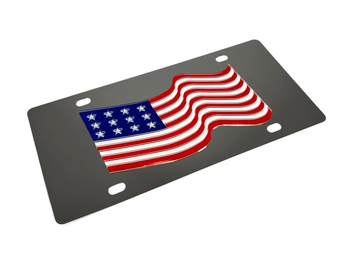 Waving American Flag Stainless Steel License Plate product image