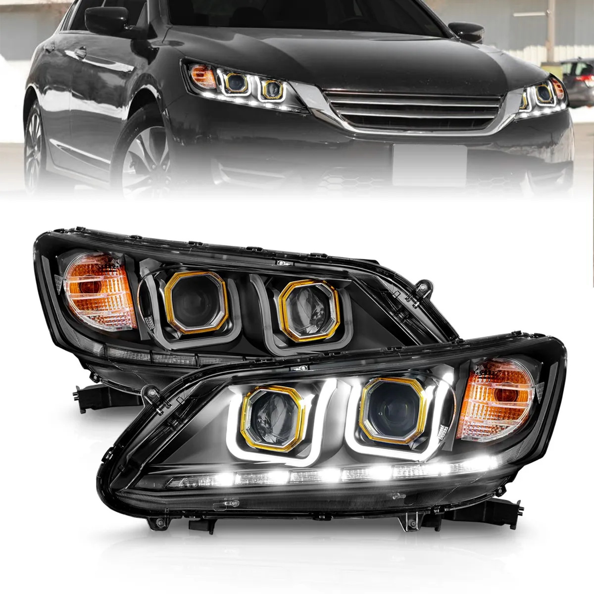 1314 Accord 4 Dr Headlight Projector W/Ubar Black Clear Driver/Passenger product image