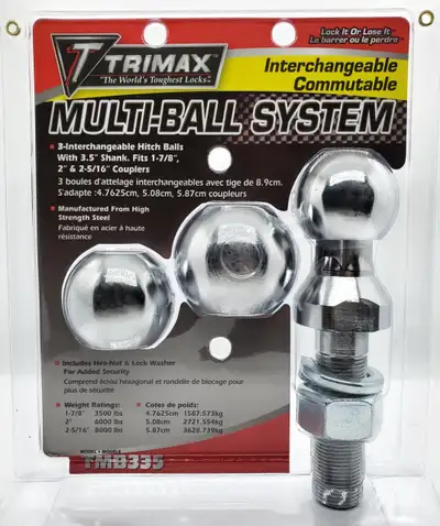 Trimax Interchangeable Hitch Ball Set With 17/8in 2in & 25/16in Balls & 31/2in Shank