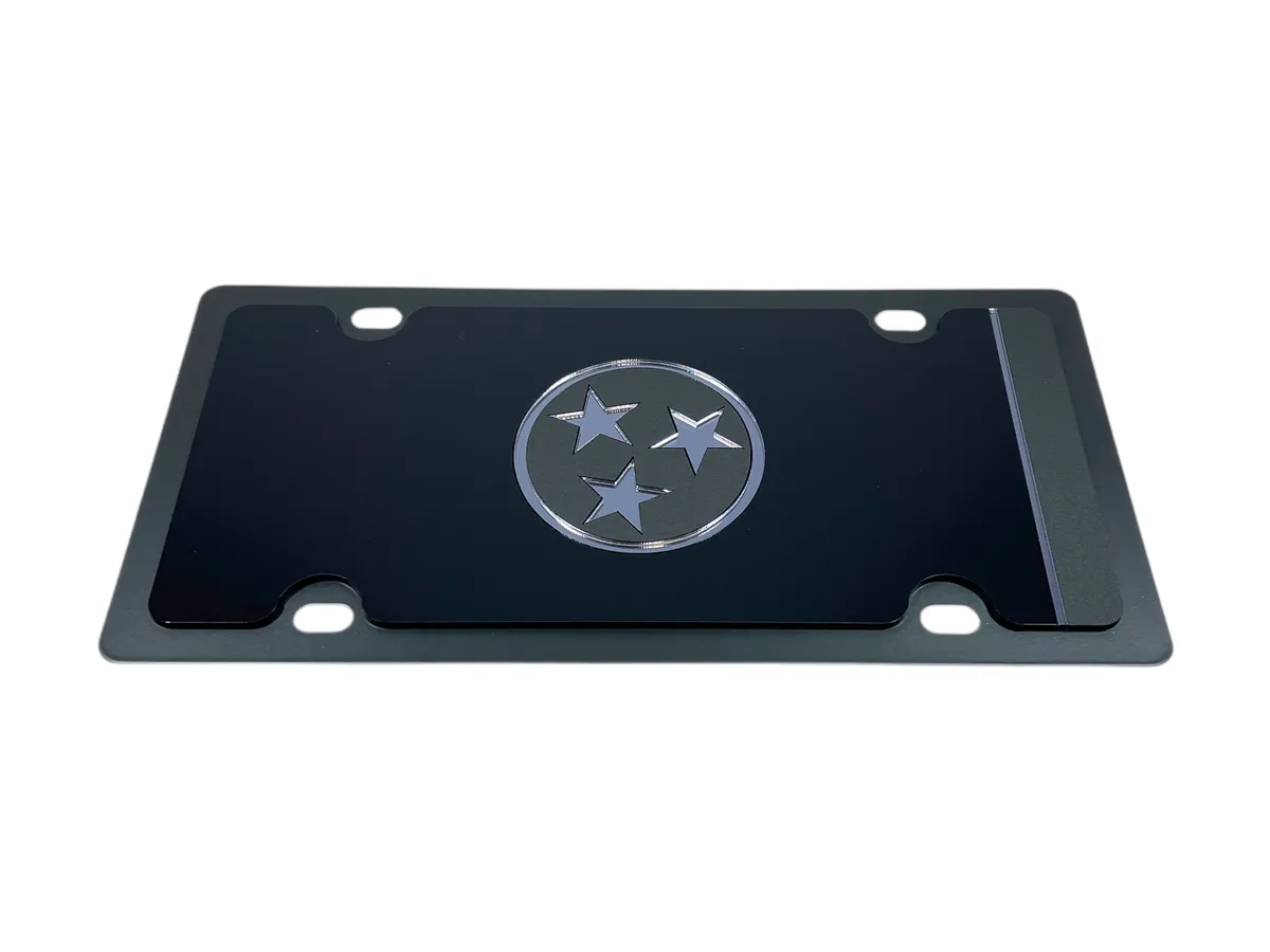 Tenn State Flag Blacked Out Carbon Steel License Plate Blk w/ Blk Mirror product image