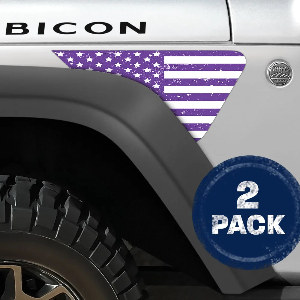 White and Purple Distressed Flag 2pc Vinyl Fender Decal product image