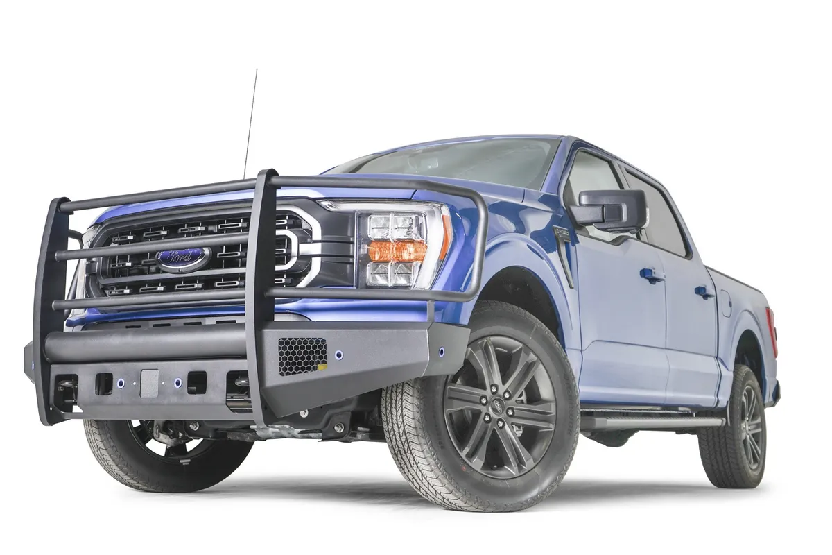 Elite Front Bumper; Full Guard; Incl. Tow Hooks; Lower Guard; 12 Gauge Steel Construction; Black Powder Coat; 194 lbs. Weight; product image
