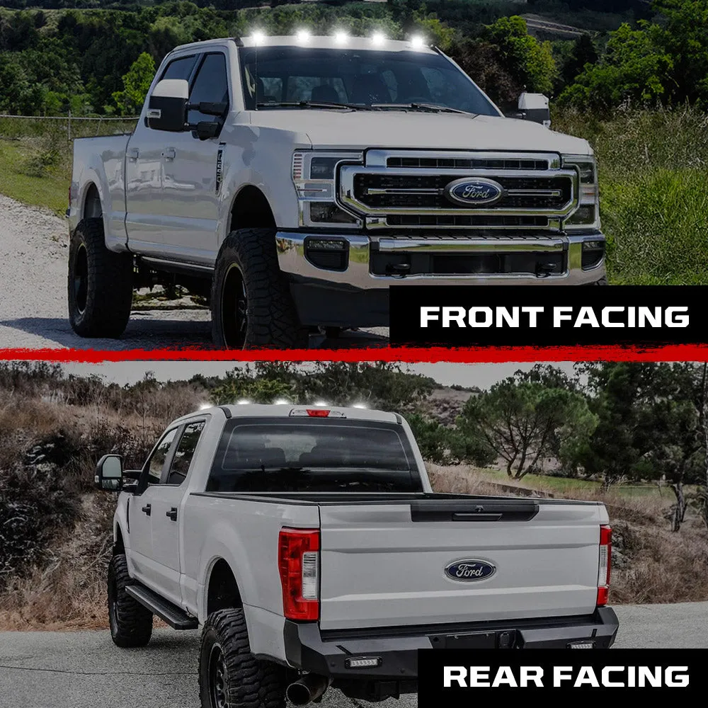 Ford 17-23 Superduty 5-Piece Set Clear Cab Roof Light Lens With 2-Way Forward Rear Facing White Ultra High-Power Leds - Attn This Cab Light Set is For a Fresh Install on a Truck That Did Not Come With OEM Cab Roof Lights no Square Hole Required - on product image