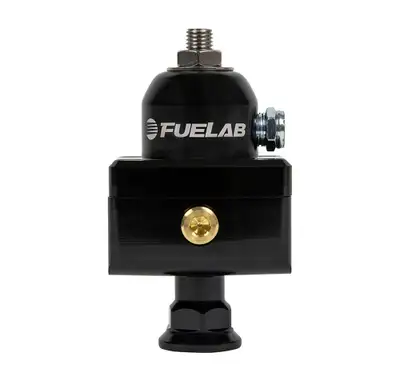Fuelab Universal High Pressure Adjustable Fuel Pressure Regulator Blocking Style Mini 25-65 psi (1) -6AN Inlet (2) -6AN Outlets Black FUELAB