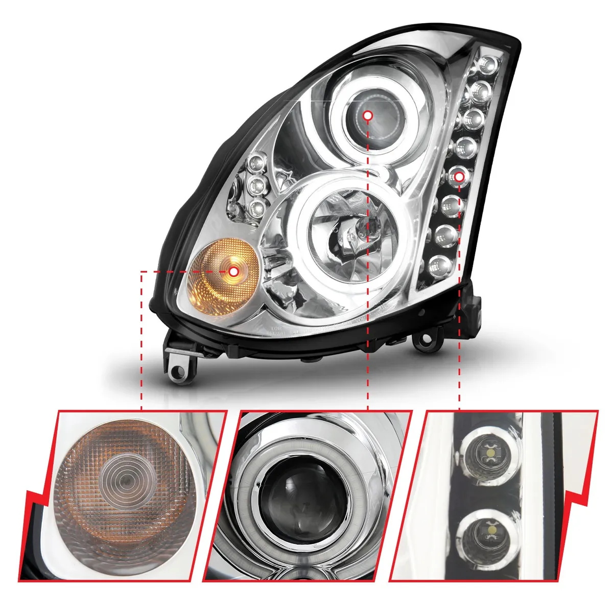 2003-2005 Infiniti G36 Projector Halo Chrome Clear W/Ccfl (Hid Compatible) Lighting 2 Door Set product image