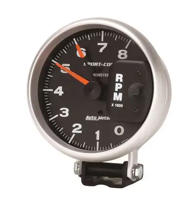 AutoMeter Gauge, Tachometer, 5", 8k RPM, Pedestal w/ Red Line, Sport-Comp