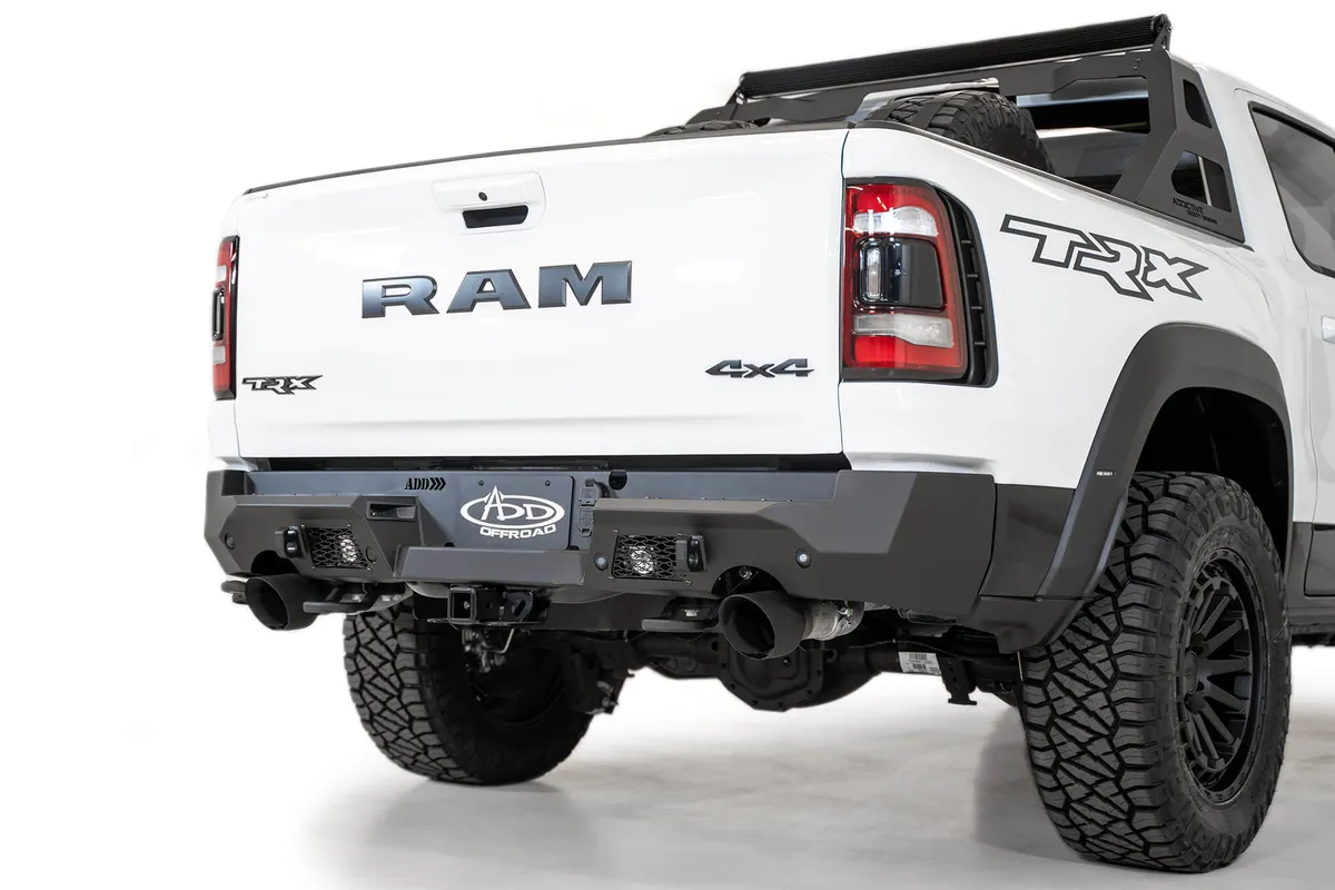 RAM 1500 Trx Stealth Fighter Rear Bumper With D-Rings With 2 Rigid Duallies in Hammer Black With Satin Black Panels 2021 RAM 1500 Trx product image