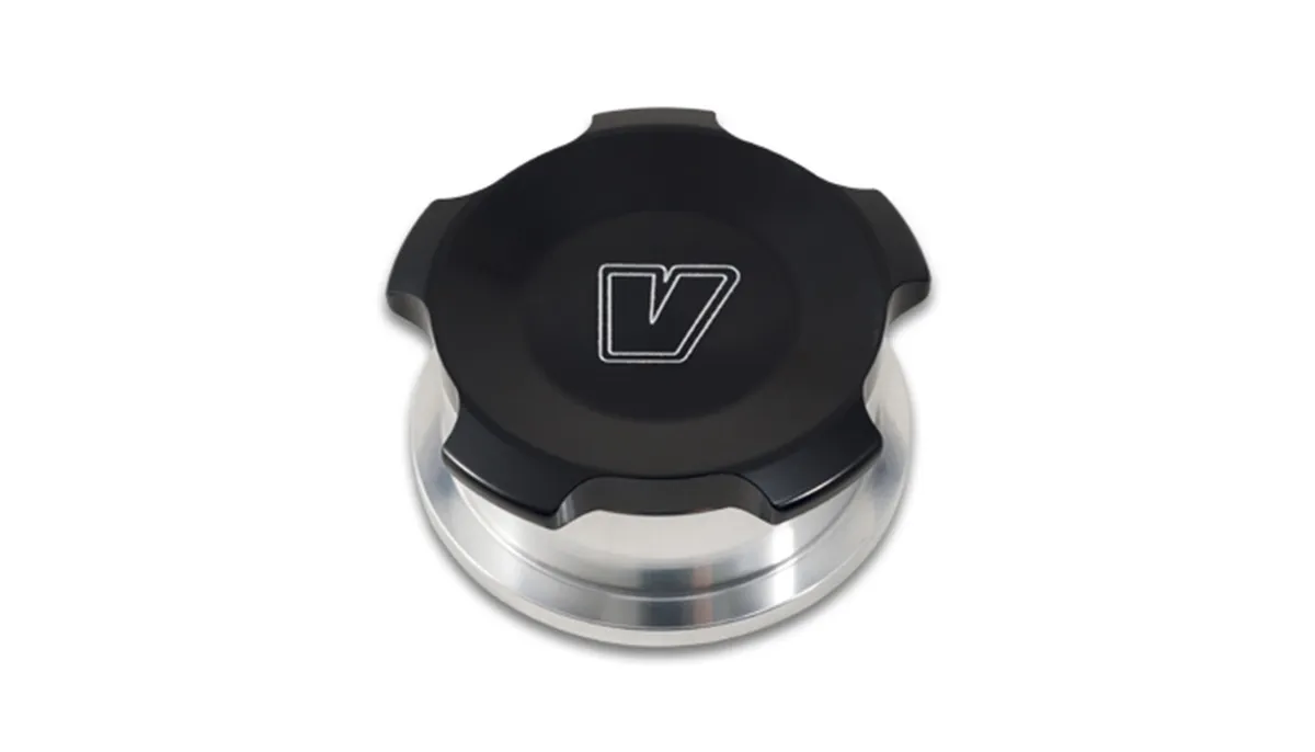 Oil Tank Weld Bung w/Cap; 1.5 in. Weld Bung OD; Black Anodized; 6061 Billet Aluminum; product image