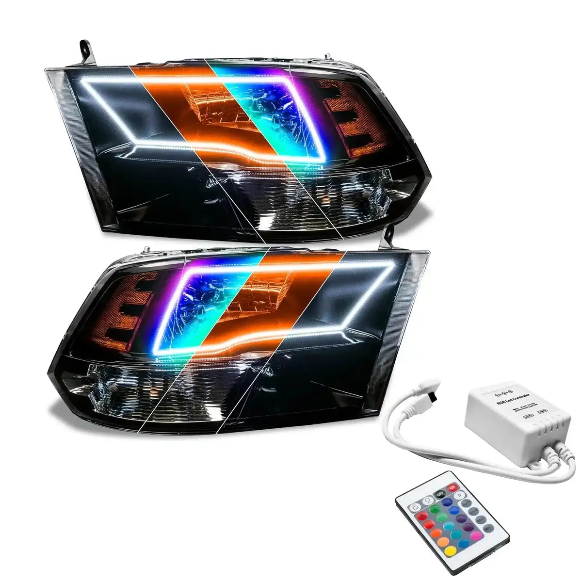 Oracle Lighting 2009-2018 RAM 1500 Sport Pre-Assembled ColorShift W Switchback Halo Heaqdlights - Black Housing product image