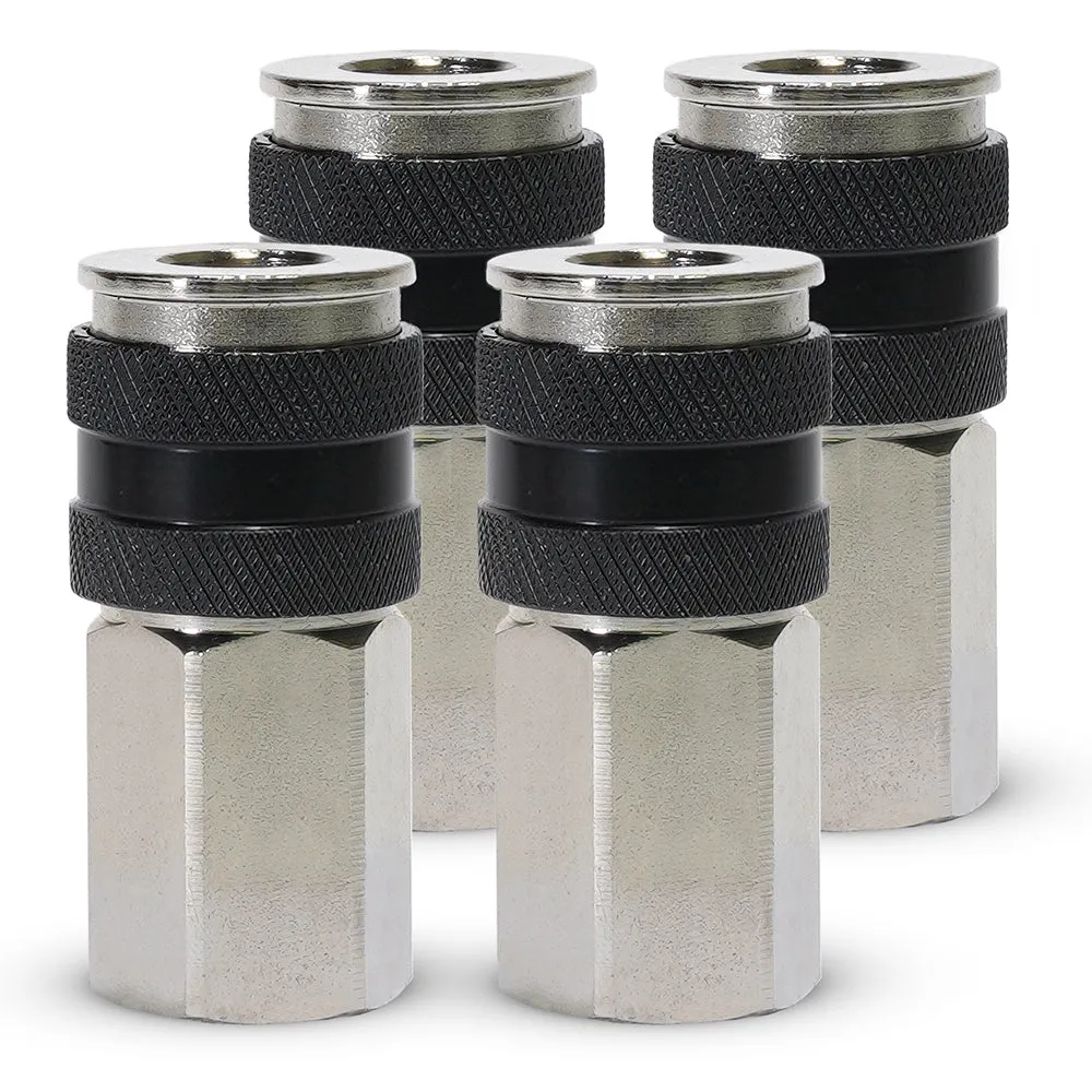 "3/8"" NPT - (M) Automatic Coupler - Steel / Nickel Plated w/ black sleeve & No Logo-10pc" product image