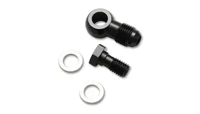 Vibrant Performance Banjo Hose End Fitting Assembly; -4AN Banjo Size; M12x1.0 Metric Bolt Size; 6061 Aluminum; Black Anodized; Single Male;