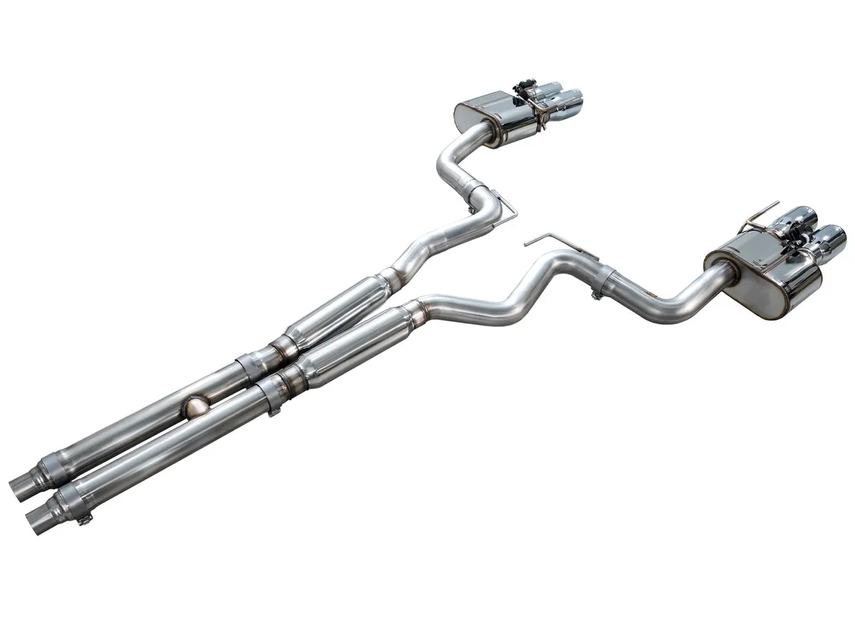 AWE Touring Edition Cat-back Exhaust for the '18-'23 S550 Mustang GT - Quad Chrome Silver Tips product image