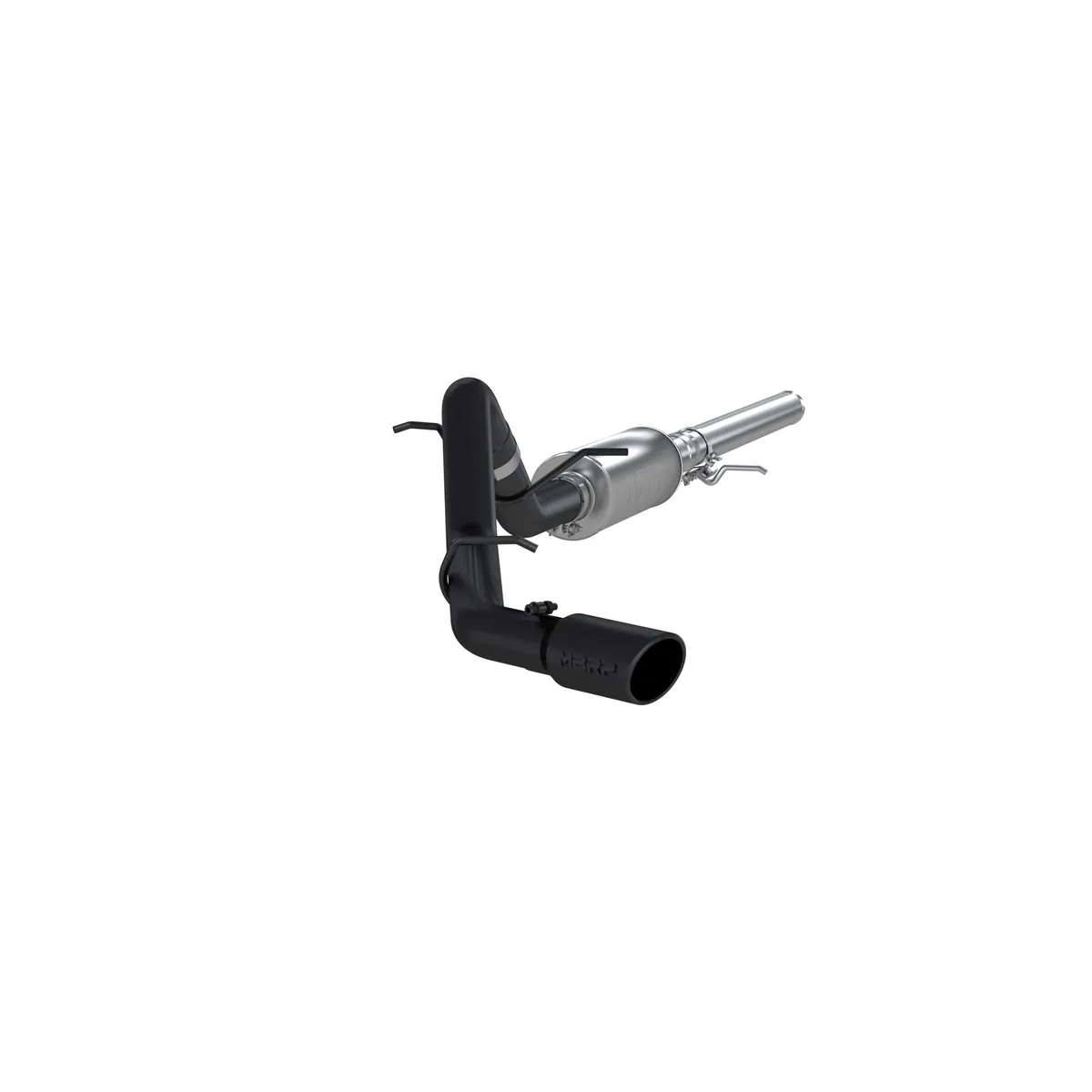 Armor BLK Cat Back Exhaust System; 3 in.; Incl. Ext. Pipe/Mid Pipe/Muffler/Over Axle Pipe/Tailpipe/Hardware/4 in. OD Tip; Single Side Exit; Black Coated; product image