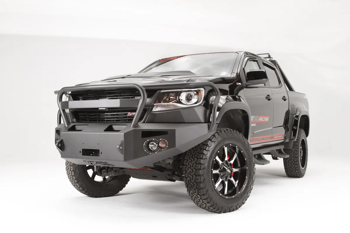 Premium Winch Front Bumper; 2 Stage Black Powder Coated; w/Full Grill Guard; product image