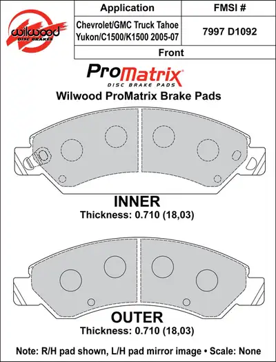 Wilwood Brakes 2007 - 2008 Cadillac, Chevrolet, GMC Original Equipment Pads - 150-D1092K
