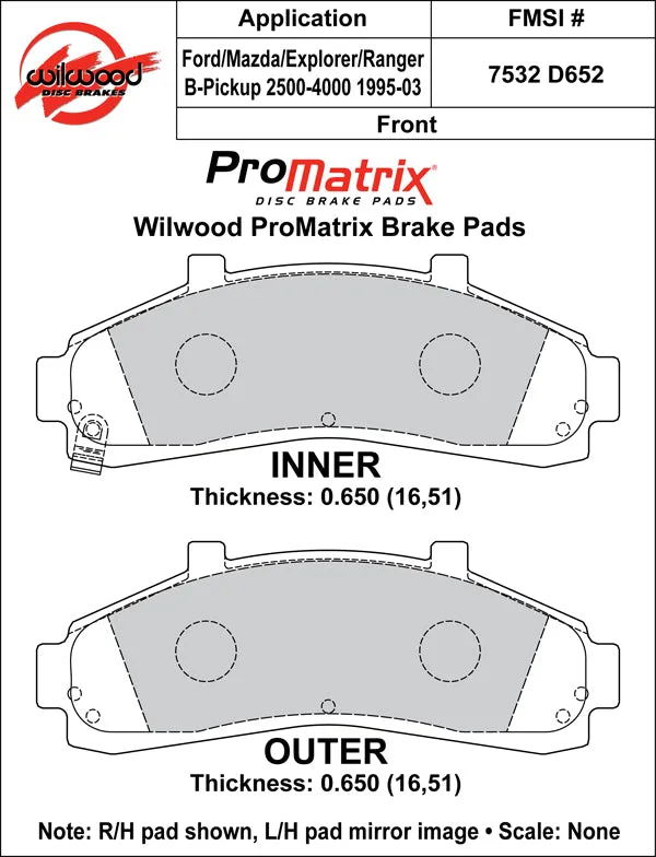 Wilwood Brakes 1995 - 2002 Ford, Mazda, Mercury Original Equipment Pads - 150-D0652K
